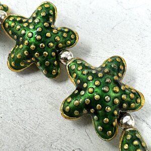 Green Enamel Starfish Beads With Gold Accents Brass 15x9mm